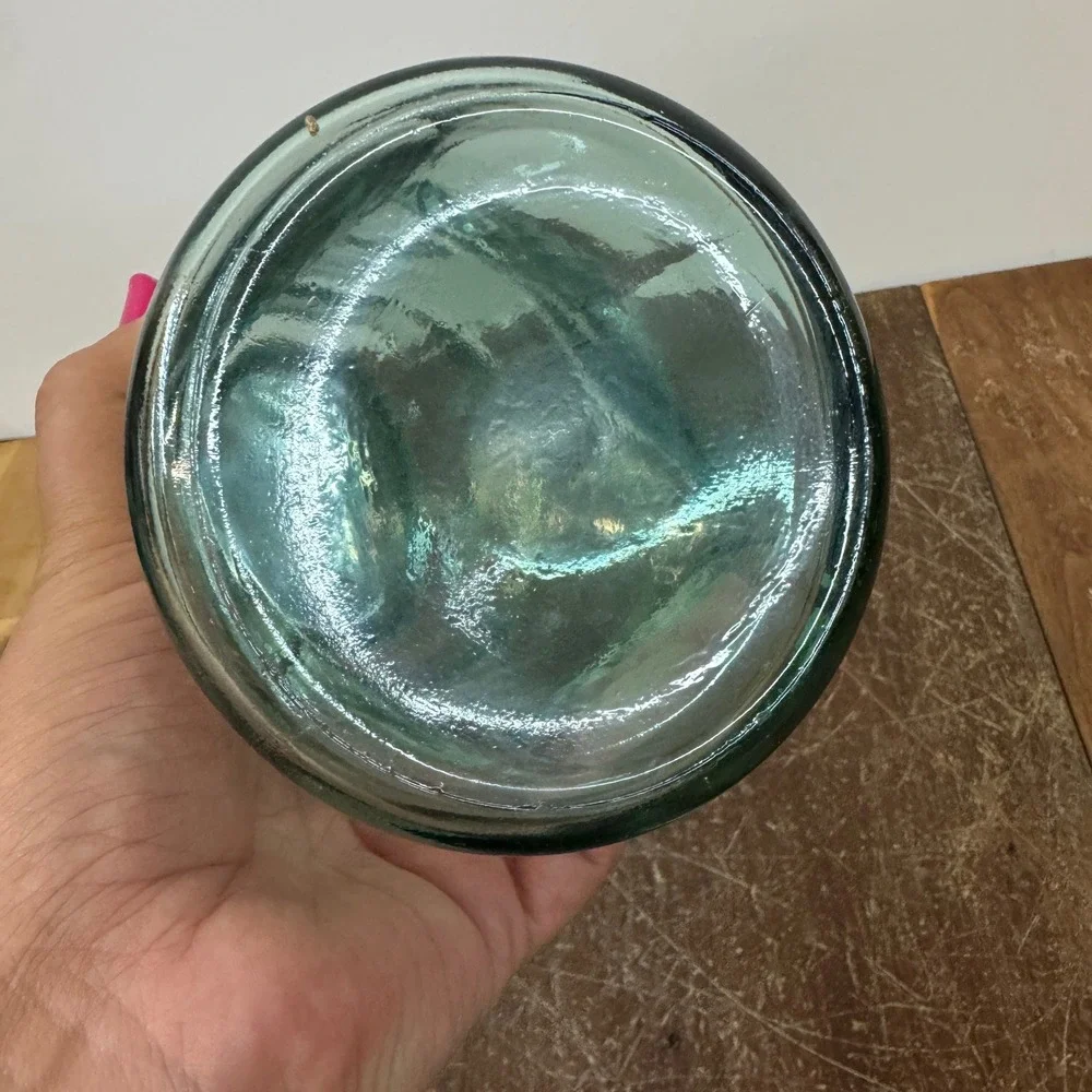 Vintage Aqua Green Glass‎ Storage Jar with Metal Lid Tall Kitchen Decor